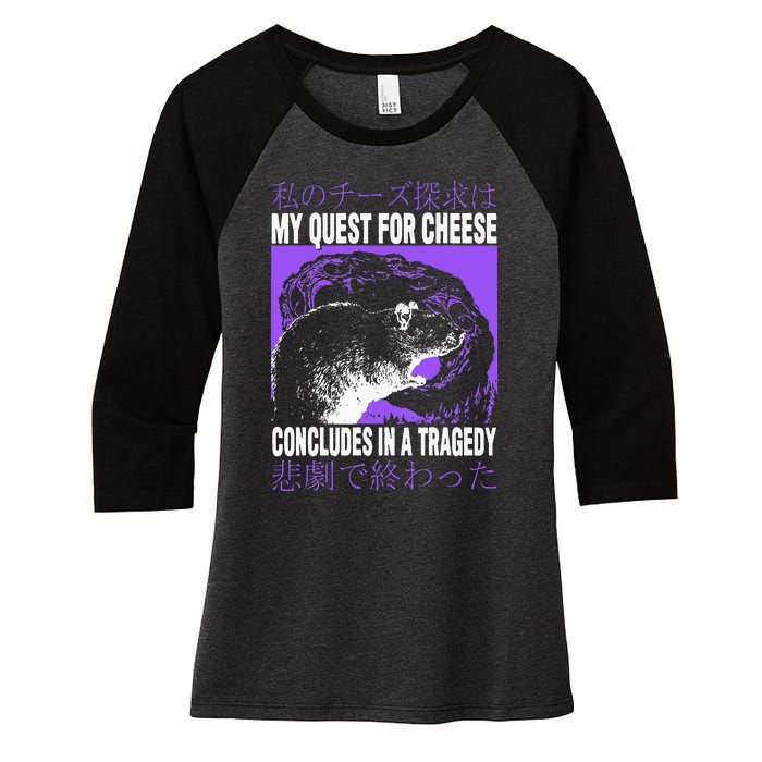 My Quest For Cheese Rat Japanese Women's Tri-Blend 3/4-Sleeve Raglan Shirt