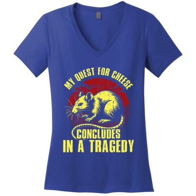 My Quest For Cheese Concludes In A Tragedy Rat Women's V-Neck T-Shirt
