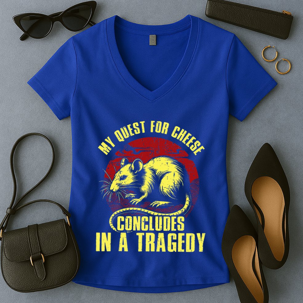 My Quest For Cheese Concludes In A Tragedy Rat Women's V-Neck T-Shirt