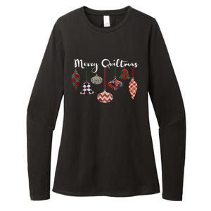 Merry Quiltmas Funny Christmas Quilt Ornament Sewing Gift Womens CVC Long Sleeve Shirt