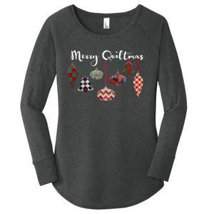 Merry Quiltmas Funny Christmas Quilt Ornament Sewing Gift Women's Perfect Tri Tunic Long Sleeve Shirt