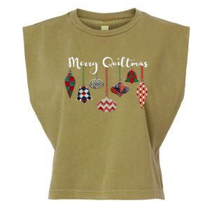 Merry Quiltmas Funny Christmas Quilt Ornament Sewing Gift Garment-Dyed Women's Muscle Tee