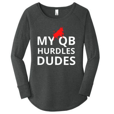 My Qb Hurdles Dudes Funny Women's Perfect Tri Tunic Long Sleeve Shirt