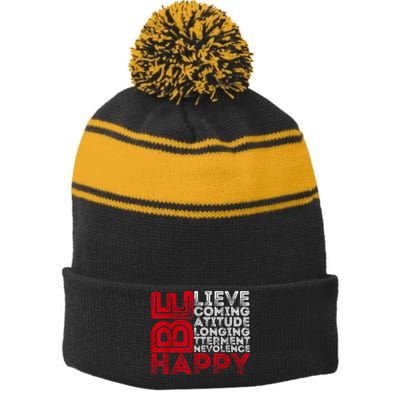 Motivational Quote Inspiration Positive Saying Life Slogan Stripe Pom Pom Beanie