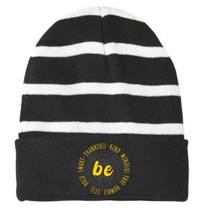 Motivational Quote Positive Saying Life Slogan VarsityGold Striped Beanie with Solid Band