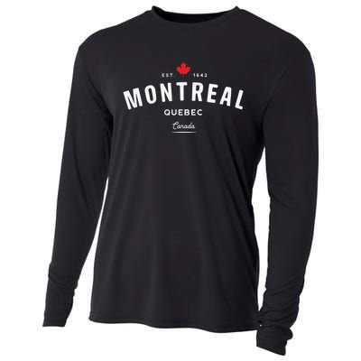 Montreal Quebec QC Vintage Retro Canada Maple Leaf Cooling Performance Long Sleeve Crew