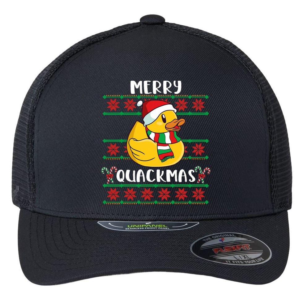 Merry Quackmas Rubber Duck Christmas Flexfit Unipanel Trucker Cap