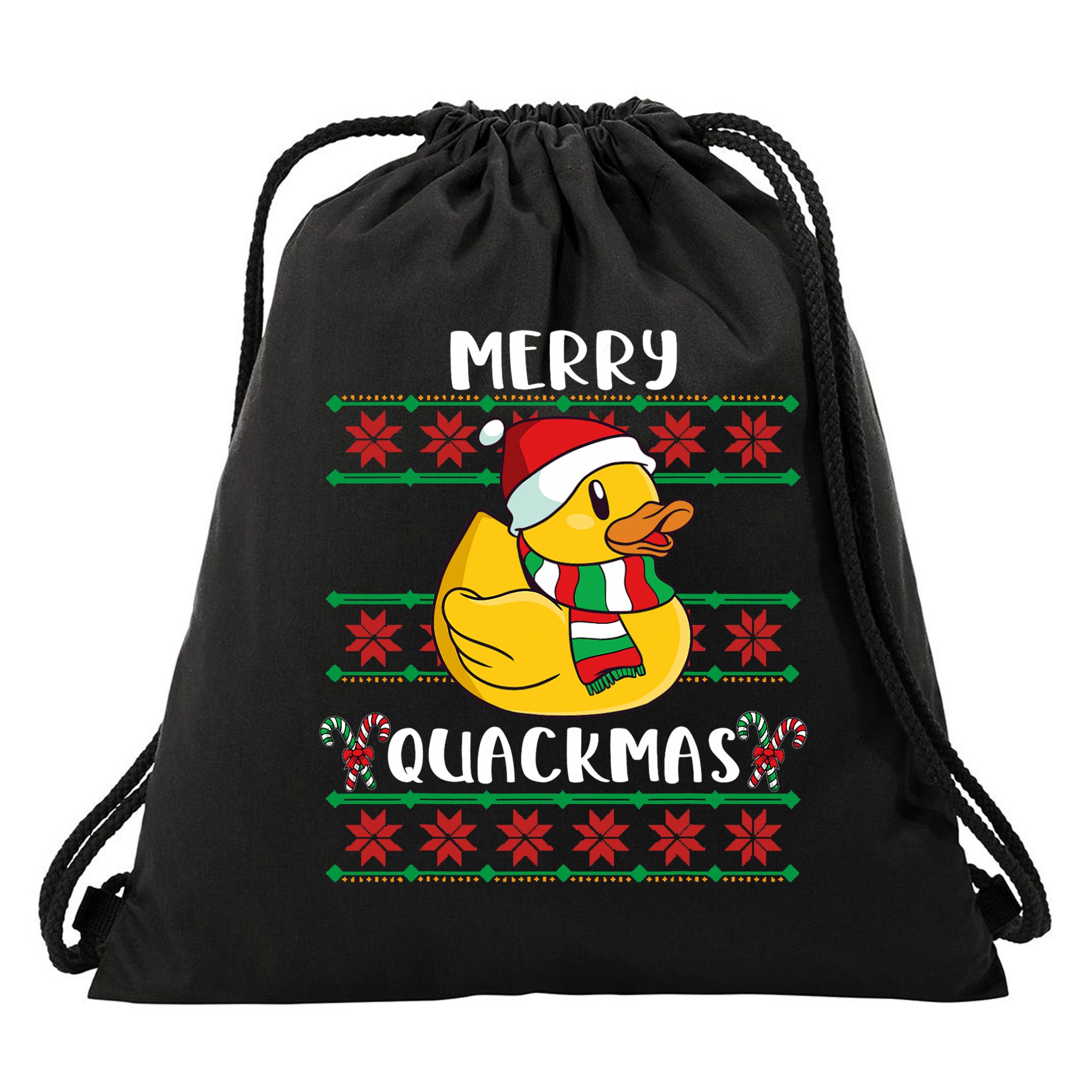 Merry Quackmas Rubber Duck Christmas Drawstring Bag