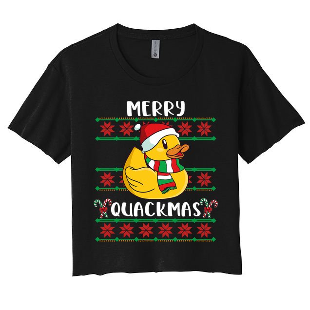 Merry Quackmas Rubber Duck Christmas Women's Crop Top Tee