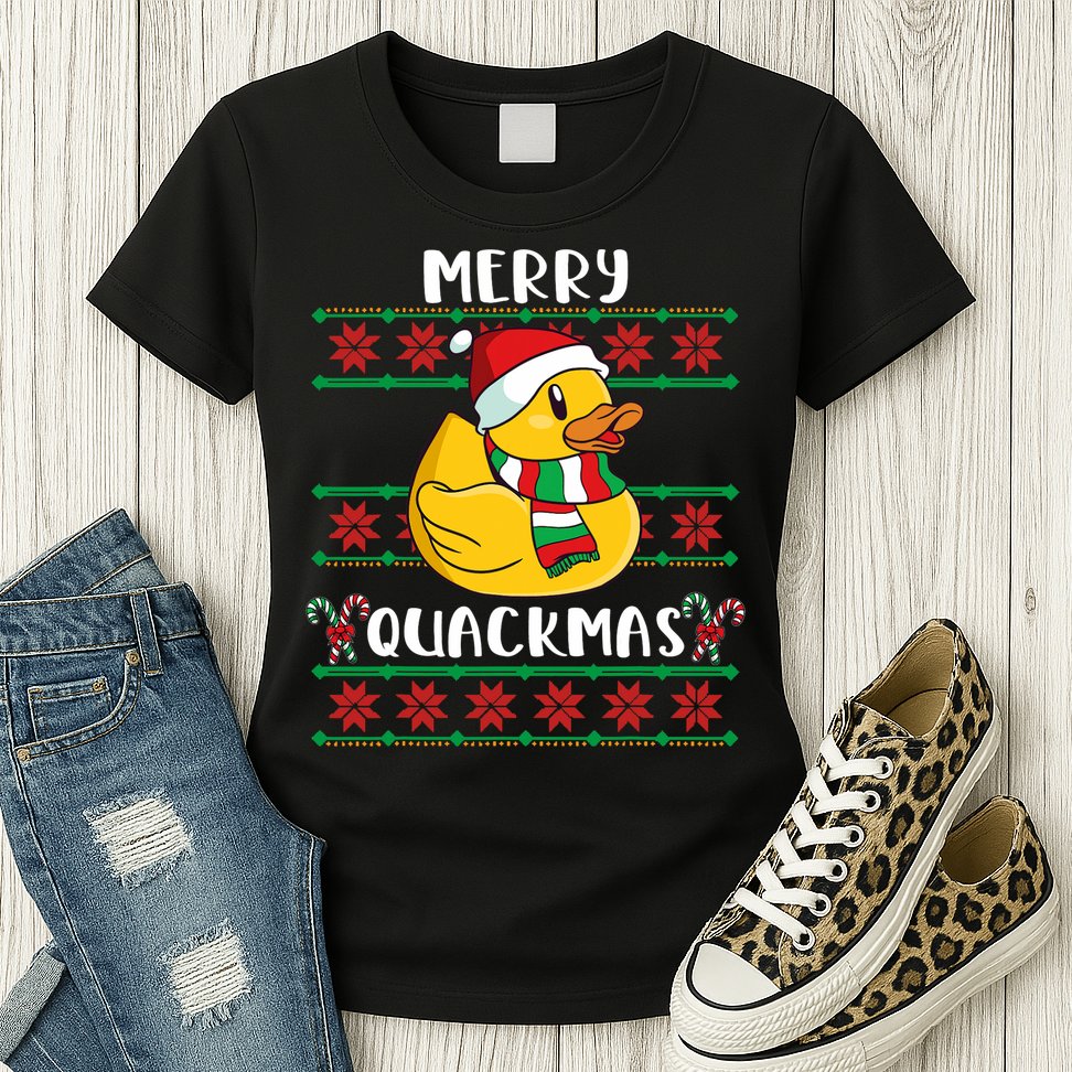 Merry Quackmas Rubber Duck Christmas Womens T-Shirt