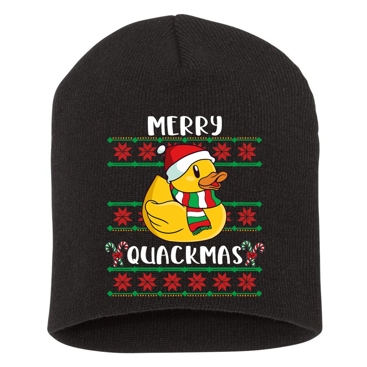 Merry Quackmas Rubber Duck Christmas Short Acrylic Beanie