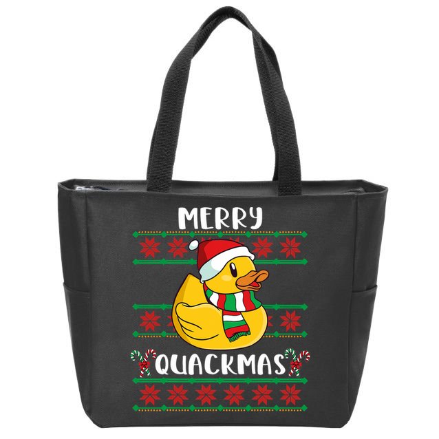 Merry Quackmas Rubber Duck Christmas Zip Tote Bag
