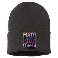 Math Queen School University Algebra Funny Mathematics Sustainable Knit Beanie