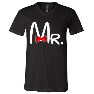 Mr. Bow Tie Cute Matching Couples V-Neck T-Shirt