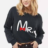 Mr. Bow Tie Cute Matching Couples Cropped Pullover Crew