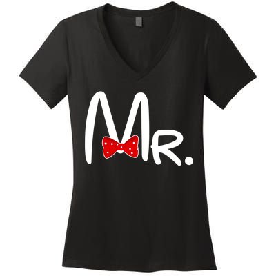 Mr. Bow Tie Cute Matching Couples Women's V-Neck T-Shirt