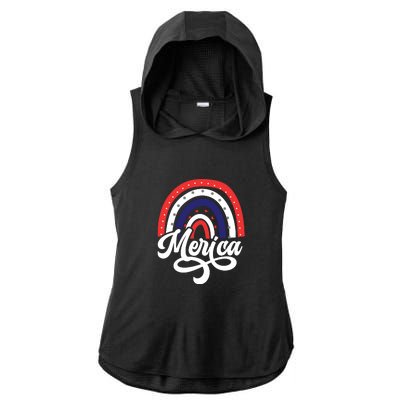 Merica Rainbow 4th Of July Patriotic Funny Ladies PosiCharge Tri-Blend Wicking Draft Hoodie Tank