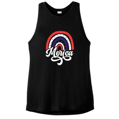 Merica Rainbow 4th Of July Patriotic Funny Ladies PosiCharge Tri-Blend Wicking Tank