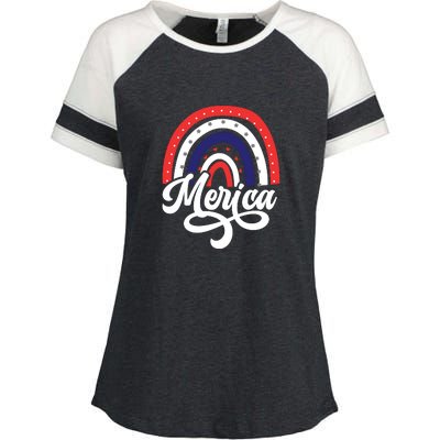 Merica Rainbow 4th Of July Patriotic Funny Enza Ladies Jersey Colorblock Tee