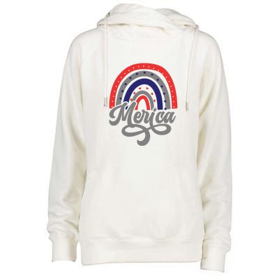 Merica Rainbow 4th Of July Patriotic Funny Womens Funnel Neck Pullover Hood