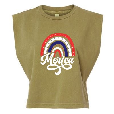 Merica Rainbow 4th Of July Patriotic Funny Garment-Dyed Women's Muscle Tee