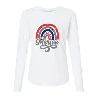 Merica Rainbow 4th Of July Patriotic Funny Womens Cotton Relaxed Long Sleeve T-Shirt