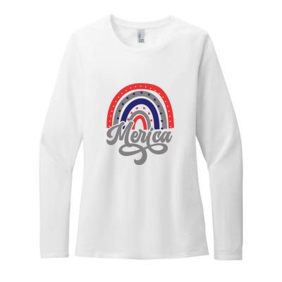 Merica Rainbow 4th Of July Patriotic Funny Womens CVC Long Sleeve Shirt