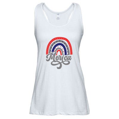 Merica Rainbow 4th Of July Patriotic Funny Ladies Essential Flowy Tank