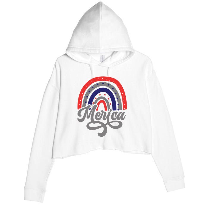 Merica Rainbow 4th Of July Patriotic Funny Crop Fleece Hoodie