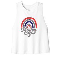 Merica Rainbow 4th Of July Patriotic Funny Women's Racerback Cropped Tank