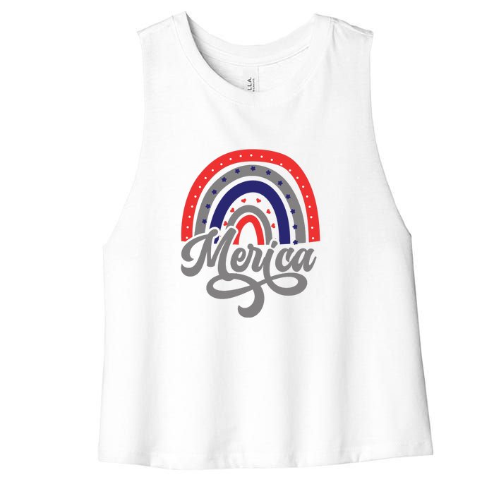 Merica Rainbow 4th Of July Patriotic Funny Women's Racerback Cropped Tank