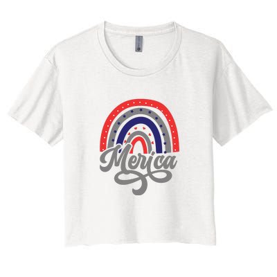 Merica Rainbow 4th Of July Patriotic Funny Women's Crop Top Tee