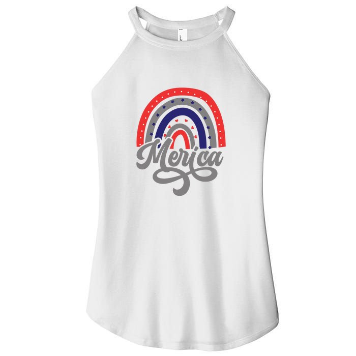 Merica Rainbow 4th Of July Patriotic Funny Women's Perfect Tri Rocker Tank