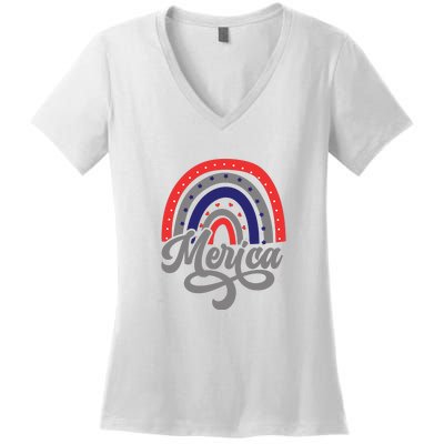 Merica Rainbow 4th Of July Patriotic Funny Women's V-Neck T-Shirt