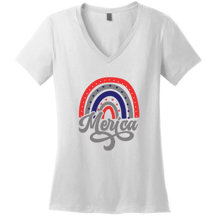 Merica Rainbow 4th Of July Patriotic Funny Women's V-Neck T-Shirt