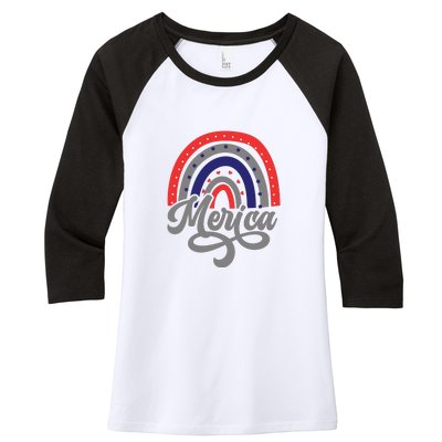 Merica Rainbow 4th Of July Patriotic Funny Women's Tri-Blend 3/4-Sleeve Raglan Shirt