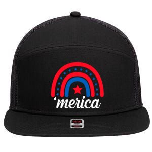 Merica Rainbow 4th Of July Celebration 7 Panel Mesh Trucker Snapback Hat