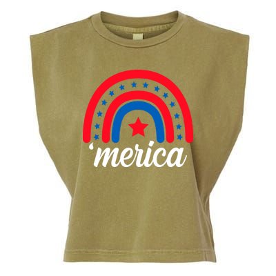 Merica Rainbow 4th Of July Celebration Garment-Dyed Women's Muscle Tee