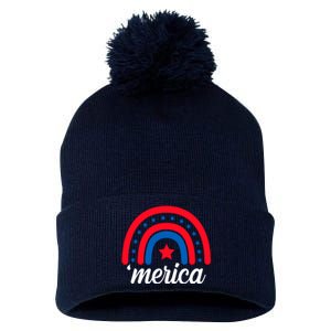 Merica Rainbow 4th Of July Celebration Pom Pom 12in Knit Beanie