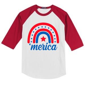 Merica Rainbow 4th Of July Celebration Kids Colorblock Raglan Jersey