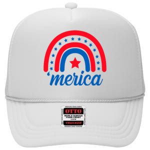 Merica Rainbow 4th Of July Celebration High Crown Mesh Back Trucker Hat