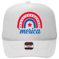 Merica Rainbow 4th Of July Celebration High Crown Mesh Back Trucker Hat