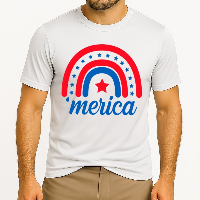 Merica Rainbow 4th Of July Celebration Cooling Performance Crew T-Shirt