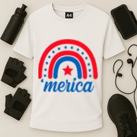 Merica Rainbow 4th Of July Celebration Cooling Performance Crew T-Shirt