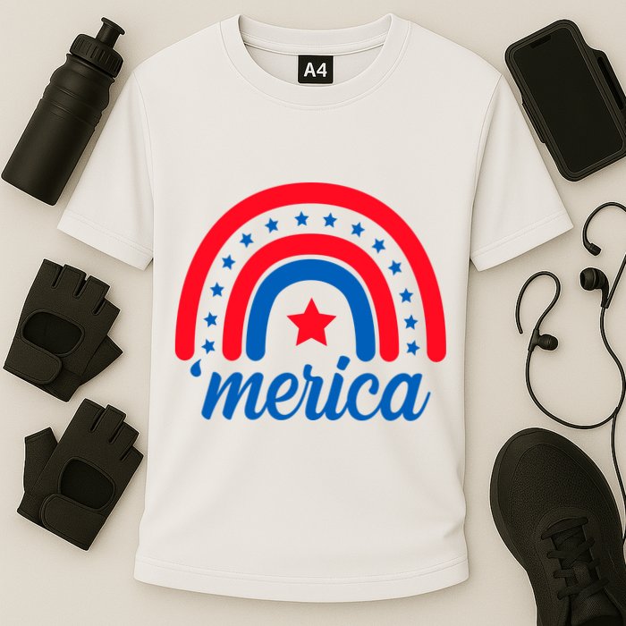 Merica Rainbow 4th Of July Celebration Cooling Performance Crew T-Shirt