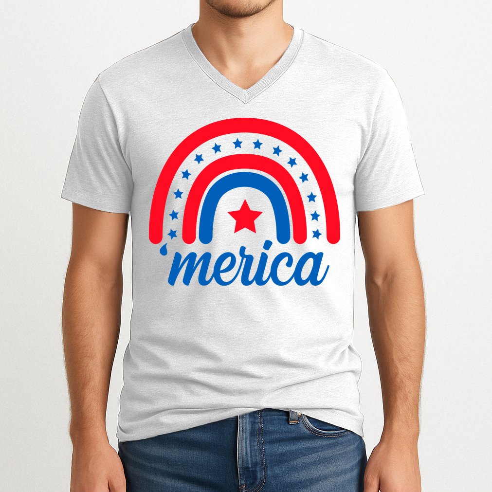 Merica Rainbow 4th Of July Celebration V-Neck T-Shirt