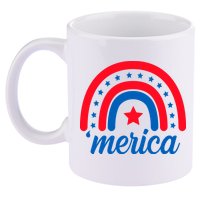 Merica Rainbow 4th Of July Celebration 11oz C Handle Ceramic Mug