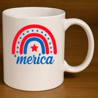 Merica Rainbow 4th Of July Celebration 11oz C Handle Ceramic Mug