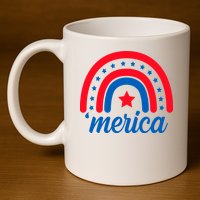 Merica Rainbow 4th Of July Celebration 11oz C Handle Ceramic Mug