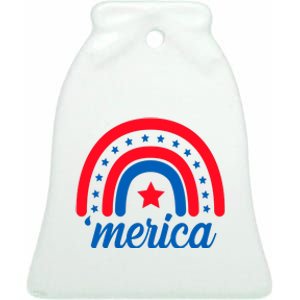 Merica Rainbow 4th Of July Celebration Ceramic Bell Ornament